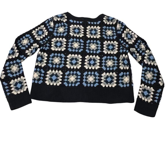 Capri Crochet Squares Open Cardigan, Navy, M - Picture 9 of 10